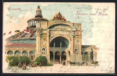 Lithographie Wien II, Rotunde, Pferdekutsche