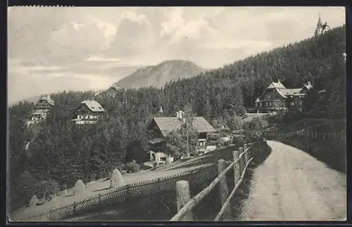 AK Semmering, Villenanlage mit Strasse und Kirche