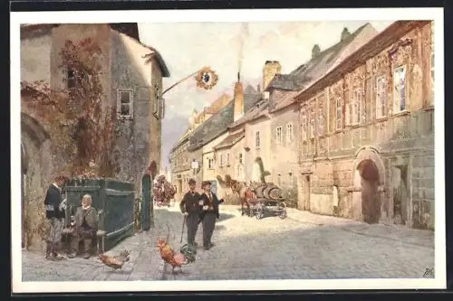 AK Wien, Kahlenbergerstrasse, Strassenansicht mit Pferdewagen und Personen