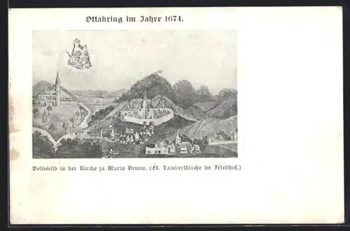 AK Ottakring, Votivbild in der Kirche zu Maria Brunn, St. Lambertkirche im Friedhof