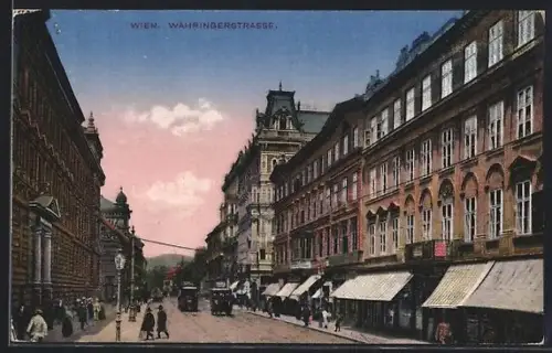 AK Wien, Währingerstrasse, Strassenansicht mit Geschäften und Passanten
