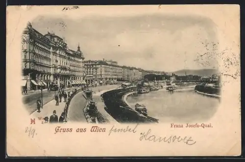 AK Wien, Franz Josefs-Quai, Uferpartie mit Promenade