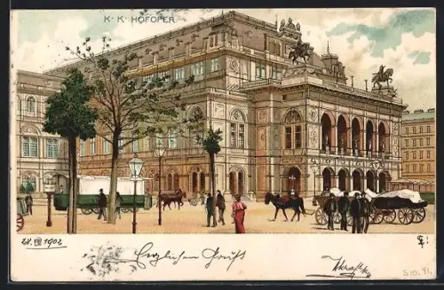 Lithographie Wien, K. K. Hofoper, Aussenansicht
