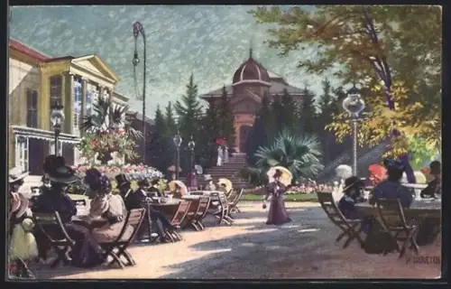 AK Wien, Tivoli bei Schönbrunn, Caféterrasse mit Pavillon