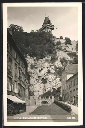 AK Graz, Schlossbergsteig mit Strassenpartie