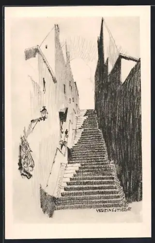 Lithographie Wien, Am Fusse der Vereinsstiege