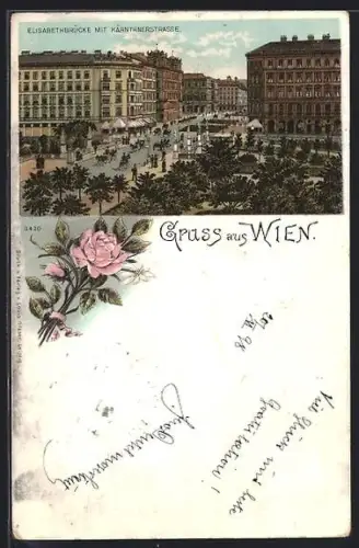 Lithographie Wien, Elisabethbrücke mit Kärntnerstrasse