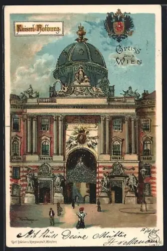 Lithographie Wien, Kaiserliche Hofburg, Wappen
