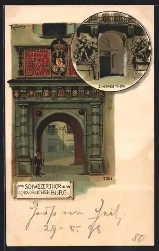 Lithographie Wien, Schweizertor in der Kaiserlichen Burg
