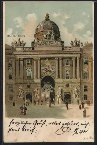 Lithographie Wien, Burgtor der Hofburg