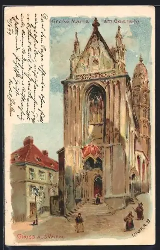 Lithographie Wien, Kirche Maria am Gestade