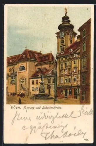 Lithographie Wien, Freyung und Schottenkirche