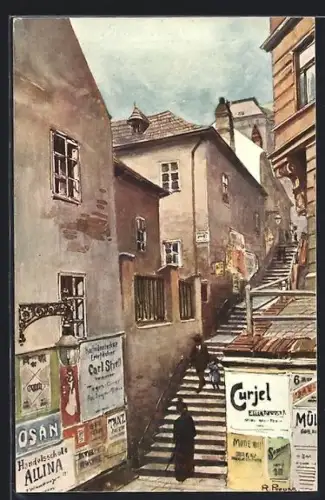 AK Wien, Bettlerstiege mit Plakaten