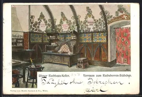 Lithographie Wien, Rathaus-Keller, Vorraum zum Rathsherren-Stübchen