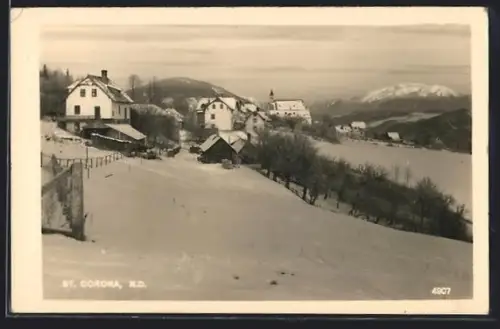 AK St. Corona /N. D., Ortspanorama im Schnee
