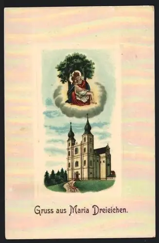 AK Maria Dreieichen, Kirche mit Madonna