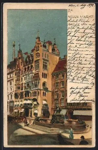 AK Wien, Partie Am Neuen Markt, Platz mit Brunnen und prunkvollem Eckhaus