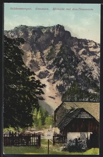 AK Gmunden /Salzkammergut, Mairalm mit dem Traunstein