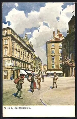 AK Wien, Michaelerplatz, Platzansicht mit Passanten