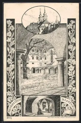 AK Graz, Arkadenhof mit Innenhof und Ortsansicht