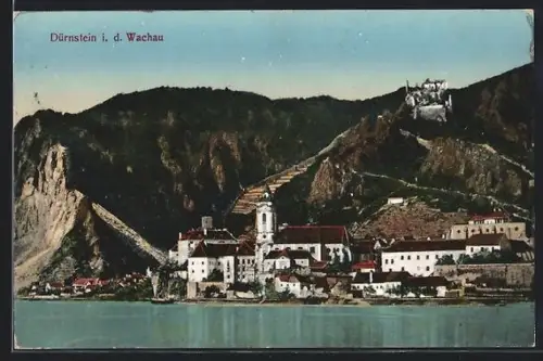 AK Dürnstein i. d. Wachau, Uferpartie mit Kirche
