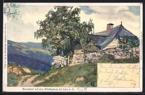 Künstler-AK Linz, Bauernhof auf dem Pöstlingberg