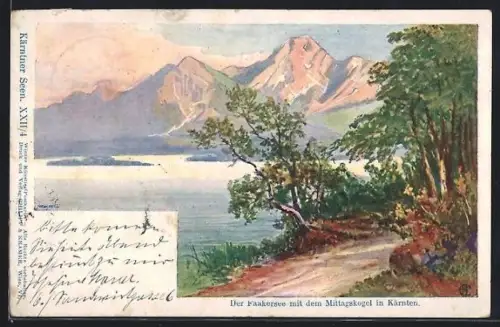 Künstler-AK Philipp + Kramer Nr. XXII /4: Faakersee mit dem Mittagskogel in Kärnten