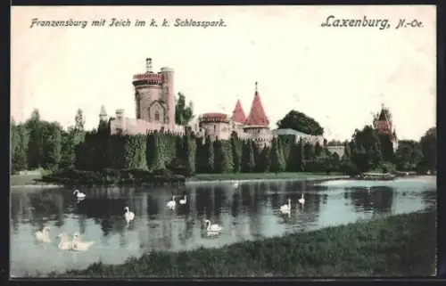 AK Laxenburg, Franzensburg mit Teich im K.k. Schlosspark