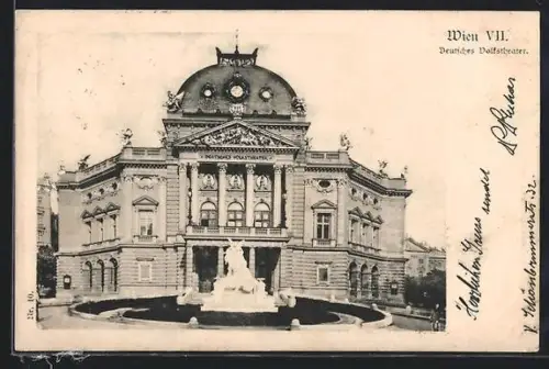 AK Wien, Deutsches Volkstheater mit Denkmal