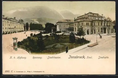 AK Innsbruck /Tirol, K. k. Hofburg am Rennweg und Stadttheater