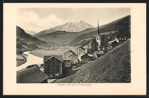 AK Sölden, Ortspartie und Kirche mit dem Nöderkogel