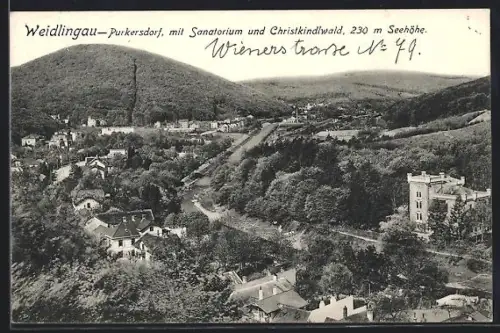 AK Weidlingau-Purkersdorf, Teilansicht mit Sanatorium und Christkindlwald