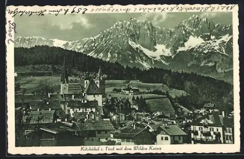 AK Kitzbühel, Totalansicht mit Wilden Kaiser