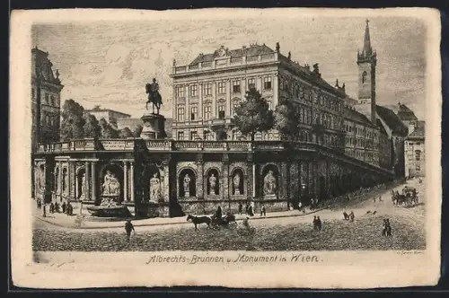 Künstler-AK Wien, Albrechts-Brunnen und Monument