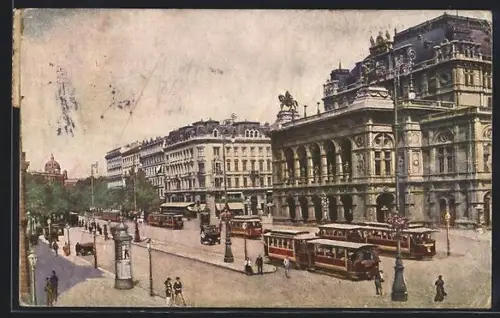 AK Wien, Hofoper und Opernring mit Strassenbahn