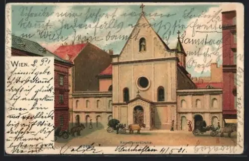 Lithographie Wien I, Kutschen vor der Kapuzinerkirche