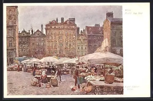 Künstler-AK Brüder Kohn (B.K.W.I) Nr.908-11: Wien, Markt am Hof
