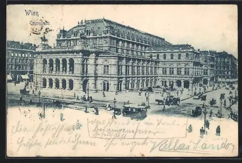 AK Wien, Opernhaus und Strassenpartie mit Pferdebahn