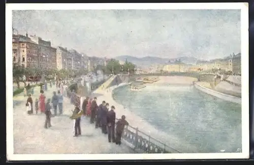 Künstler-AK Wien, Franz Josefs-Kai mit Donaukanal