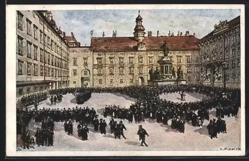 Künstler-AK sign. Carl Pippich: Wien, Burgplatz mit Wacheablösung