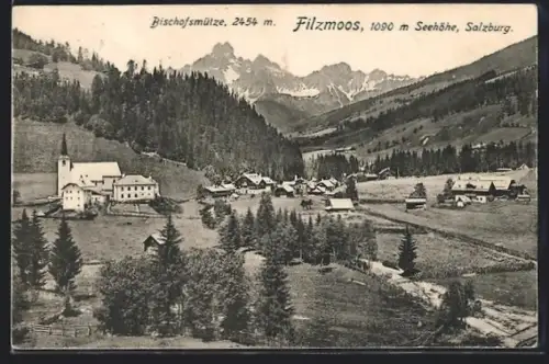 AK Filzmoos, Ortsansicht mit Bischofsmütze