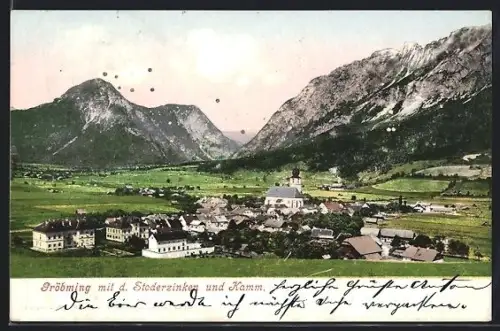 AK Gröbming, Ortsansicht mit Stoderzinken und Kamm