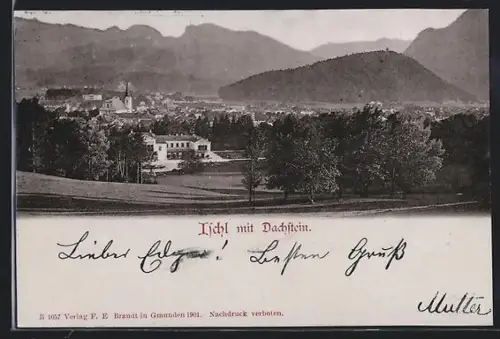 AK Ischl, Ortspartie mit Dachstein