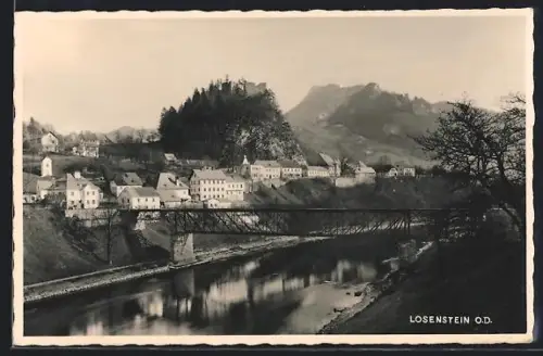 AK Losenstein, Uferpartie mit Brücke