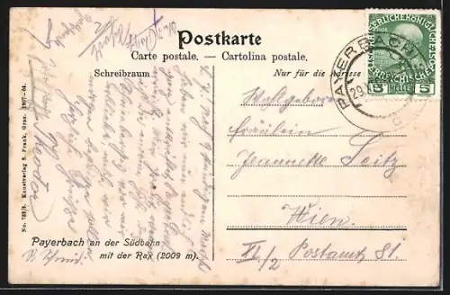 AK Payerbach an der Südbahn, Ortsansicht mit der Rax