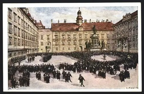 Künstler-AK sign. Carl Pippich: Wien, Burgplatz mit Wacheablösung