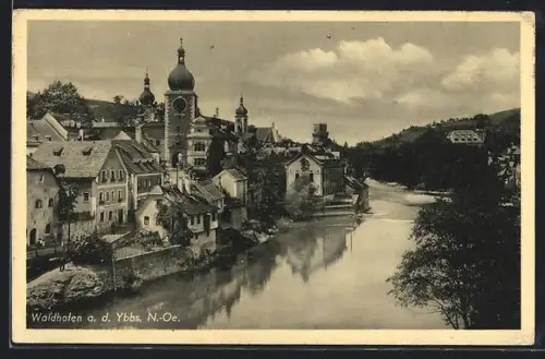 AK Waidhofen a. d. Ybbs, Uferpartie mit Kirche