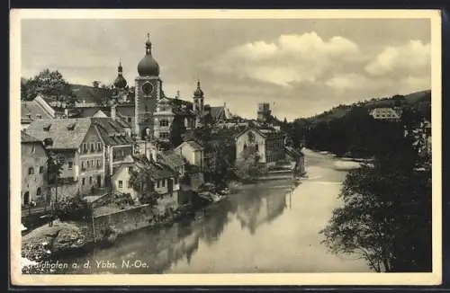 AK Waidhofen a. d. Ybbs, Uferpartie mit Kirche