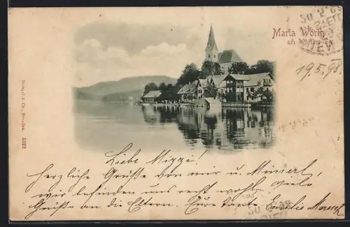 AK Maria Wörth am Wörther See, Uferpartie mit Kirche