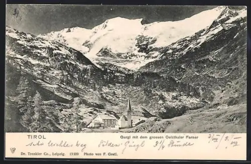 AK Gurgl, Ortsansicht gegen grossen Oetztaler Ferner